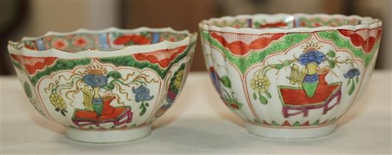 Two tea bowls and saucers